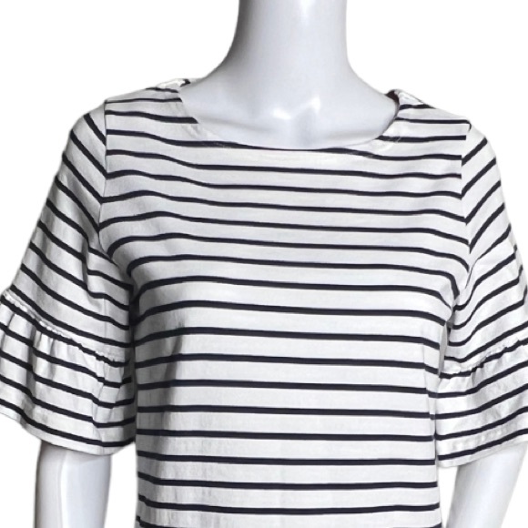 Joules Sienna Fluted Sleeve Dress Cream Navy Blue Striped Nautical Round Neck - Picture 4 of 8